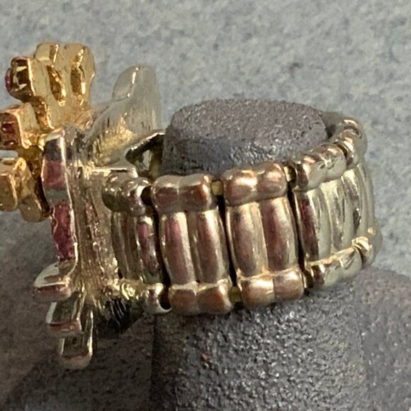 Hello Kitty Stretch Ring Size 6 Up Silver Gold Crown Pink Rhinestone Adjustable - Picture 4 of 6